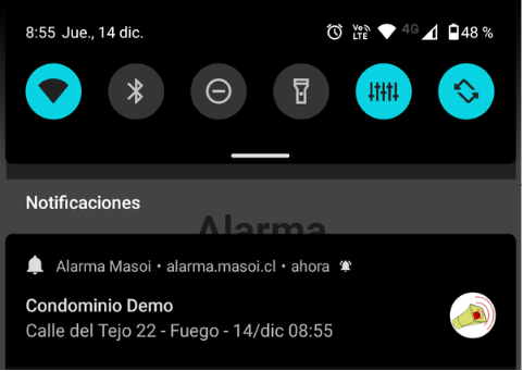 notificación en teléfono móvil